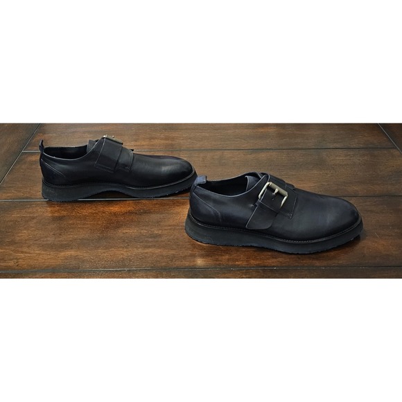 Donald Pliner Monk Strap Leather Dress Shoes Men's Size 9 Black Silver Buckle